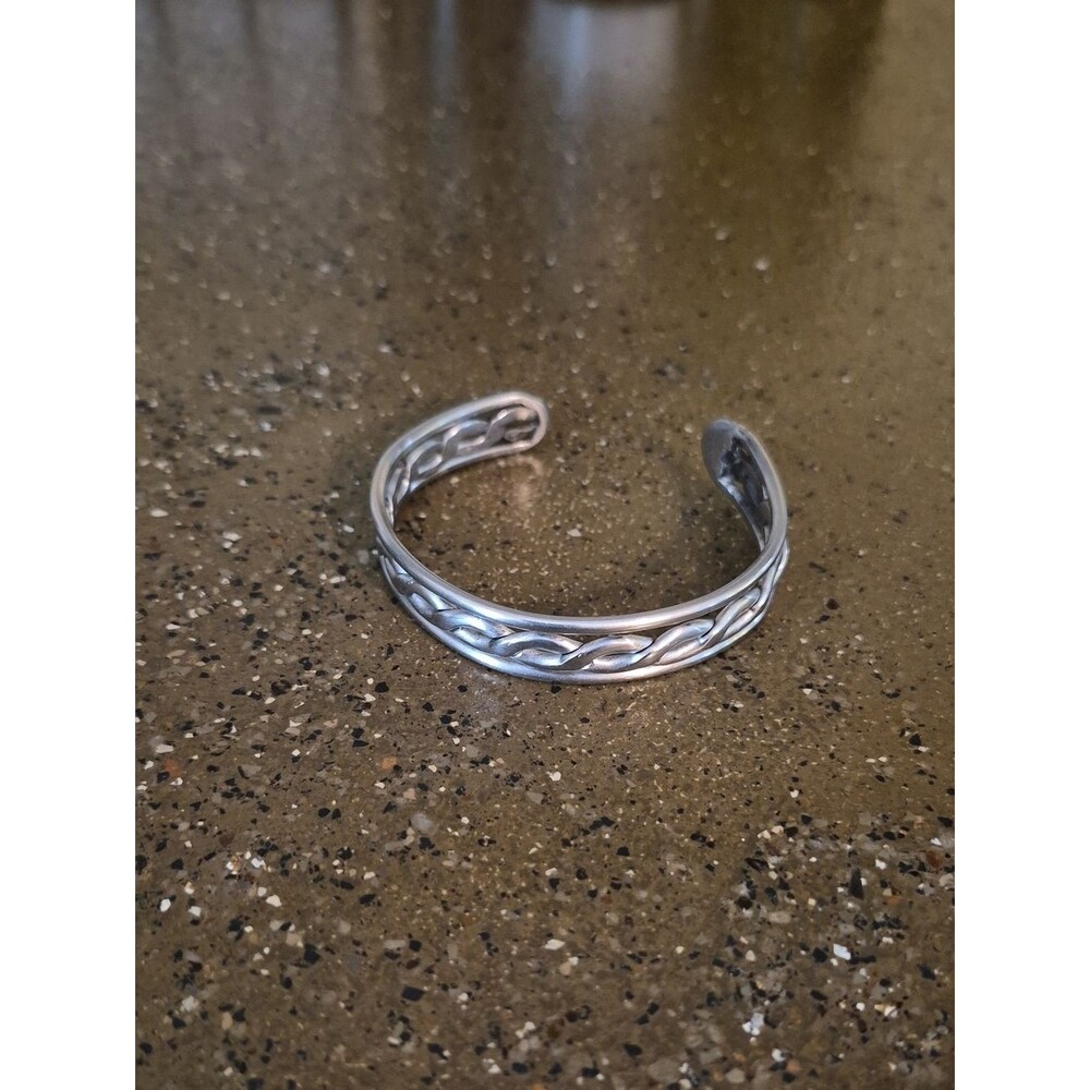 Pewter Braided Open Cuff Bracelet - Silver